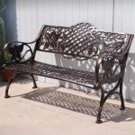 "Contemporary Antique Brass Alloy Patio Bench with Curved Arm and Back, 59"L x 24"W x 30"H"