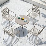 "Metal Patio Table Contemporary Style with Legs in Round/Square Shape - Table Only White Square"