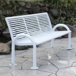 "Antique Metal White Patio Bench with Curved Arm, Back & Curved Seat, Fireproof, 47"L x 16"W x 31"H"
