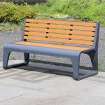 "Contemporary Metal Picnic Bench with Natural Color Seating, Teak, 71"L x 22"W x 17"H"