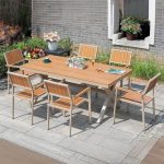 "Brown Metal Wood 5-Piece Patio Dining Set with Rectangular Table and 4 Chairs - Natural Finish Table & 4 Chairs 31.5"L x 31.5"W x 29.1"H Square"