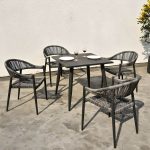"Contemporary Metal Frame Outdoor Dining Chair Set in Black with Arms - 47"L x 23"W x 31"H 1 Piece"