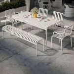 "White Metal Modern Patio Dining Table Waterproof Design without Umbrella Hole - 63"L x 31.5"W x 29.5"H Table Only"