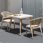 "Ultra-Modern 3-piece Non-flammable Stone Patio Dining Set with Square White Table and Chairs, 33.5"L x 33.5"W x 29.5"H, Desk with 2 Chairs"