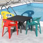 "Waterproof Courtyard Table Modern Square Shape Plastic Outdoor Table - Table Only Green"