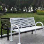 "Industrial Metal Park Bench with Waterproof Durability, Arms, and Back - Black"