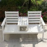 "Contemporary Garden Bench with Straight Arm and Cerulean Seating, Blue"