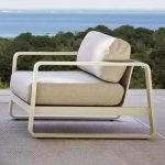 "Trendy White Upholstered Sofa for 2 Seating, Alloy Frame, UV Resistant with Cushion, 1 Piece"