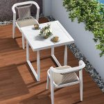 "Wood and Metal Patio Table Wood-Like Rectangle/Square in Brown/White - White 35"L x 28"W x 29"H Table Only"