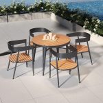 "Retro Engineered Wood Sand Orbicular Rainproof Outdoor Dining Table, Without Chairs, 27.6"L x 27.6"W x 29.5"H"