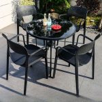 "5-piece Alloy Table Outdoor Dining Set, Seats 4, Midnight Black, Weatherproof, Rectangular, 47.2"L x 27.6"W x 28.7"H, Table & 4 Chairs"