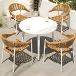 "Elegant Weatherproof White Metal Patio Dining Set with Stackable Chairs - Table & Chair(s) 35.4"L x 35.4"W x 29.5"H 4"