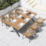"Modern Wood Metal Patio Dining Table with Rectangular Top Design - Table Only 59"L x 35"W x 29"H"