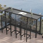 "Contemporary Rectangle Sun-proof Lumber Patio Bar Table in Ink, Without Chairs, 102.4"L x 15.7"W x 41.3"H"