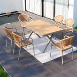 "Modern Simple Style Aluminium Outdoor Arm Chair, Nestable and Stackable in Natural Finish, 4 Chairs, 4 Chairs"