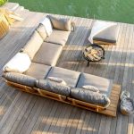 "Modern Waterproof Courtyard Sofa Combination with Solid Wood Frame - 6 pcs (2 Corner Chairs & 3 Chairs & Ottoman)"