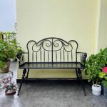 "French Country Waterproof and UV Resistant Iron Park Bench with Armrest and Backrest - Black"