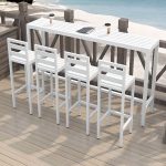 "Modern White Wood Outdoor Bar Table, Rectangular Lumber Top, Scratch Resistant, White, 39.4"L x 15.7"W x 41.3"H, Without Chairs"