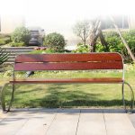 "Contemporary Natural Color Manufactured Wood Patio Bench with Back, Gray"