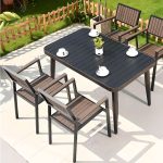 "Modern Simple Style 5-Piece Outdoor Dining Set with Flame-Resistant Manufactured Wood Seating and Ink Table, 47.2"L x 47.2"W x 28.3"H, Table & 4 Chairs"