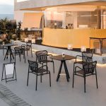 "Contemporary Style Patio Dining Table with Metal Legs for Patio Dining - 27.6"L x 27.6"W x 29.5"H Natural Wood/ Black Table Table Only"