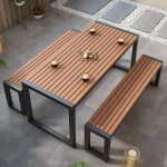 "Modern Wood Patio Dining Table without Umbrella Hole in Natural Finish - Durable and Stylish - Table Only 55.1"L x 27.6"W x 29.5"H White"