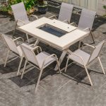 "Elegant Square Metal Patio Dining Set with Weatherproof Chairs - Table & 6 Chairs 59.1"L x 35.4"W x 29.1"H Brown"