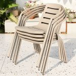 "Stackable Beige Metal Arm Chair with Waterproof Durability - Modern Style - 6 Piece Set"