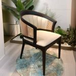 "Tropical Natural Wood Patio Arm Chair with Ivory Cushion, 1 Chair, 23.6"L x 21.7"W x 32.7"H"