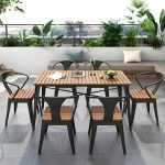 "Contemporary Style Wood Patio Table Rectangle Shape with Metal Legs in White/Black - Table Only 47.2"L x 23.6"W x 29.5"H White"