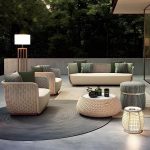 "Waterproof Wicker/Rattan Modern Sofa with Upholstered Cushions and Pillows - Teak Frame - Apricot 2-Seater Sofa"