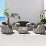 "Modern Gray Courtyard Sofa Set Waterproof Rope Woven with Rock Panel Coffee Table - 2-Piece Set(1 3-Person Sofa & 1 Coffee Table)"