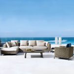 "Trendy Rattan Frame Uv Resistant Slate Blue Sponge Loveseat with Pillow for Seats 2, 1 Piece, Left Corner Sofa"