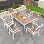 "Casual Rectangle Hydrophobic Auburn Timber Outdoor Dining Table, White, Without Chairs"