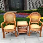 "Traditional Patio Dining Armchair in Rattan Single Outdoor Chair - Brown/ Yellow Hollow 6 Piece Set"