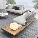 "Contemporary Water Resistant Solid Wood Patio Sofa with Cushions - Chaise Lounge"