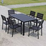 "Modish Orbicular Midnight Black Lumber Rainproof Outdoor Dining Table, Without Chairs, 31.5"L x 31.5"W x 29.1"H"