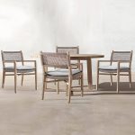 "Traditional Teak Natural Solid Wood Stacking Upholstered Outdoor Bistro Chairs - 4 Piece Set With Arms 45 Density Foam"