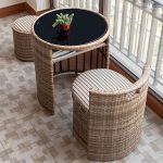 "Round Shape Dining Room Chair and Table Set with 2 Woven Chairs - Table & Chair(s) 2 Wood Color"