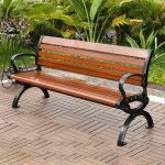"Modern Outdoor Park Bench with Teak Wood Seat and Water Resistant - Brown 59"L x 21"W x 31"H"