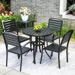 "Black Modern Weather Resistant Round Patio Dining Set with Table and Chairs - Matte Black Table & 4 Chairs"