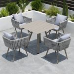 "Tropical Washable Cushion Side Chair Gray Dining Side Chair with Arm - 8 Piece Set"