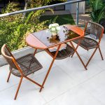 "Contemporary Table Furniture Set with 2 Woven Chair for Courtyard - Table & Chair(s) 2 Glass"