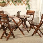 "Modern Style Square Shape Foldable Courtyard Coffee Table Wooden in Dark Wood Color - Table Only"
