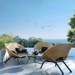 "Waterproof Wicker/Rattan Modern Sofa with Upholstered Black Cushions and Pillows - 3-Seater Sofa"