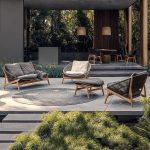 "Solid Wood Frame Outdoor Sofa Modern with Waterproof Cushion - 38"L x 38"W x 29"H"