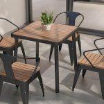 "Industrial Metal Outdoor Dining Table with Wood Top, Perfect for Patios and Outdoor Gatherings - Table Only White 47.2"L x 23.6"W x 29.5"H"