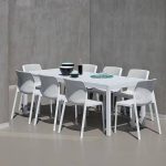 "Casual White Rectangular Resin Outdoor Dining Table with Chairs, 9 Piece Set, UV Resistant, Table & 8 Chairs"