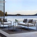 "Black Metal Patio Sofa Symmetrical with Cushions for Outdoor - 2-Seater Sofa"