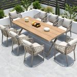 "Modern Aluminum Dining Table with Umbrella Hole in Brown and Gray Finish - Table Only 35.4"L x 35.4"W x 28.7"H"